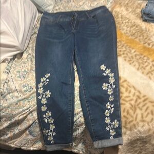 Embroidered Floral Blue Jeans